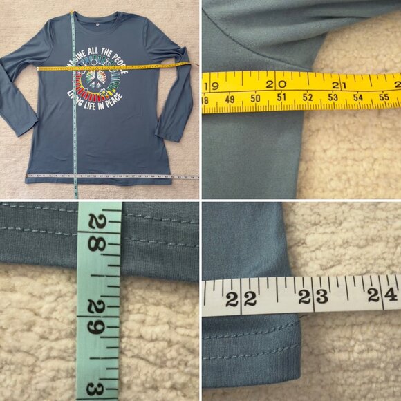 Imagine Peace Long Sleeve Top Size L Teal Blue Retro Musiccore Retro Style - Picture 4 of 13